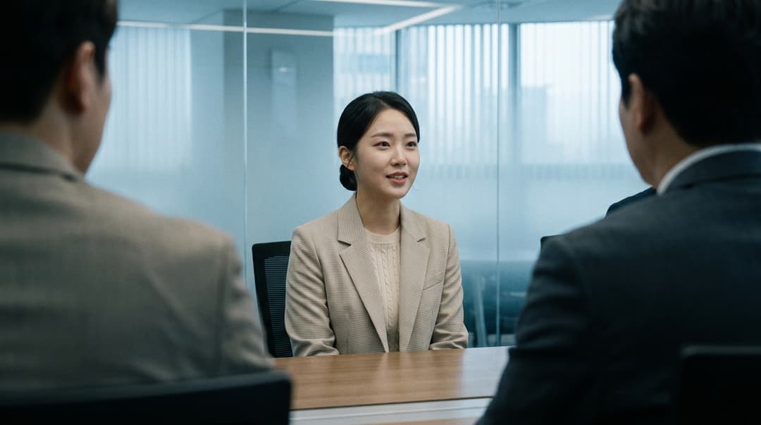 면접장에서 면접관과 마주 앉은 지원자